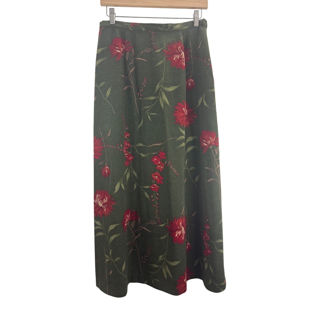 Kathie Lee Collection Size 12 Floral Maxi Skirt Elastic Waist Green Red‎ Vintage
